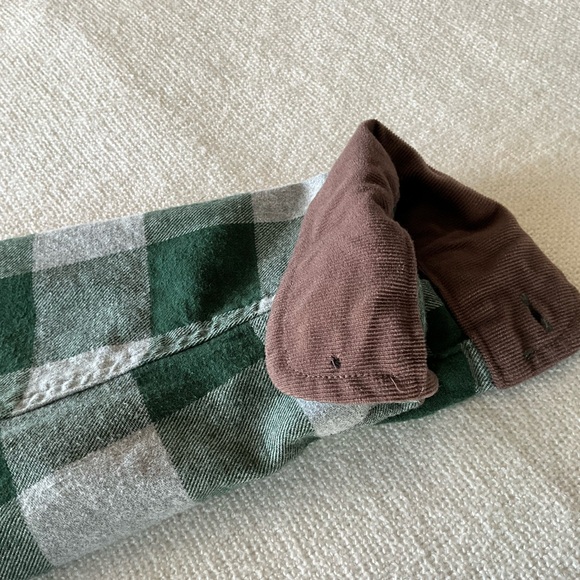 Green Buffalo Plaid Flannel Shirt Corduroy Trim Cotton XL - Picture 7 of 7